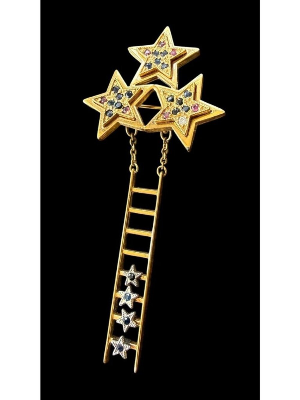 Vintage Mary Kay Consultant Ladder To Success Pin, Sapphires, Diamond Three Star